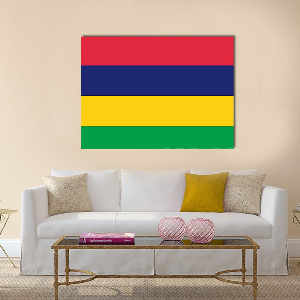 Flag of Mauritius Canvas Wall Art in red, yellow and blue, single panel hung on a wall