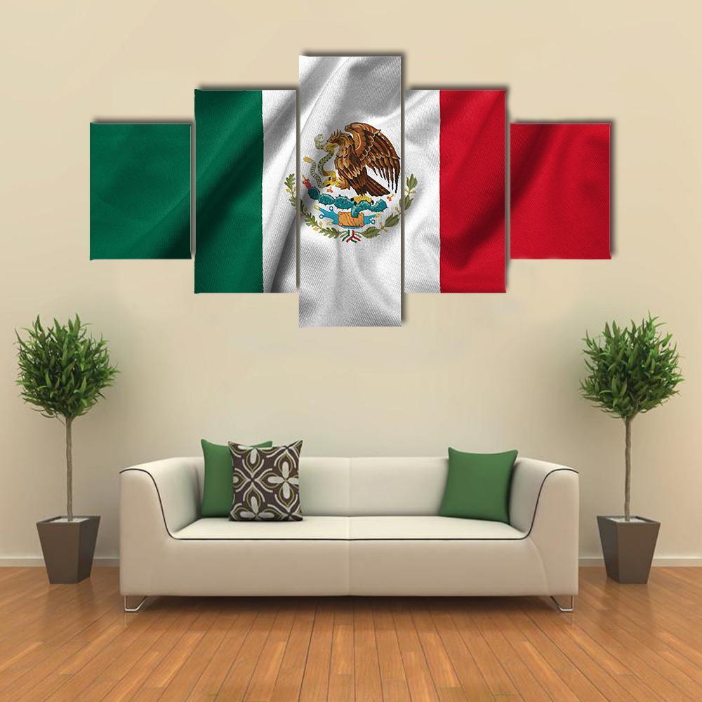 Flag Of Mexico Canvas Wall Art-5 Star-Gallery Wrap-62" x 32"-Tiaracle