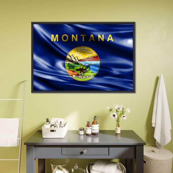 Flag Of Montana Canvas Wall Art-1 Piece-Floating Frame-24" x 16"-Tiaracle