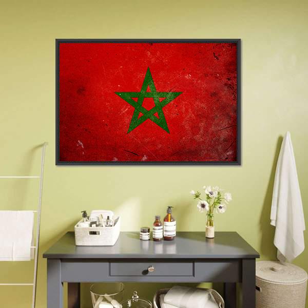 Flag Of Morocco Canvas Wall Art-1 Piece-Floating Frame-24" x 16"-Tiaracle