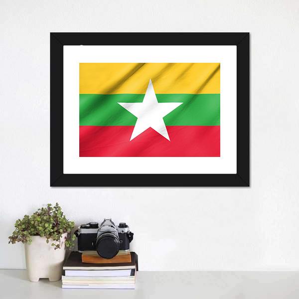 Flag Of Myanmar Canvas Wall Art-1 Piece-Framed Print-20" x 16"-Tiaracle