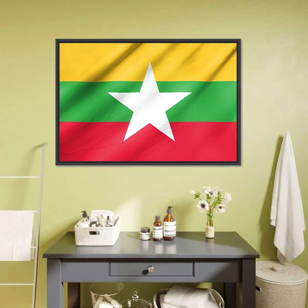 Flag Of Myanmar Canvas Wall Art-1 Piece-Floating Frame-24" x 16"-Tiaracle