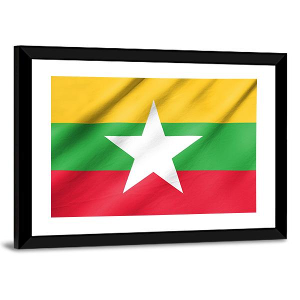 Flag Of Myanmar Canvas Wall Art-5 Horizontal-Gallery Wrap-22" x 12"-Tiaracle