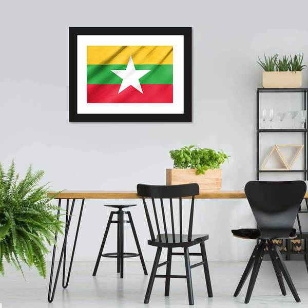 Flag Of Myanmar Canvas Wall Art-5 Horizontal-Gallery Wrap-22" x 12"-Tiaracle