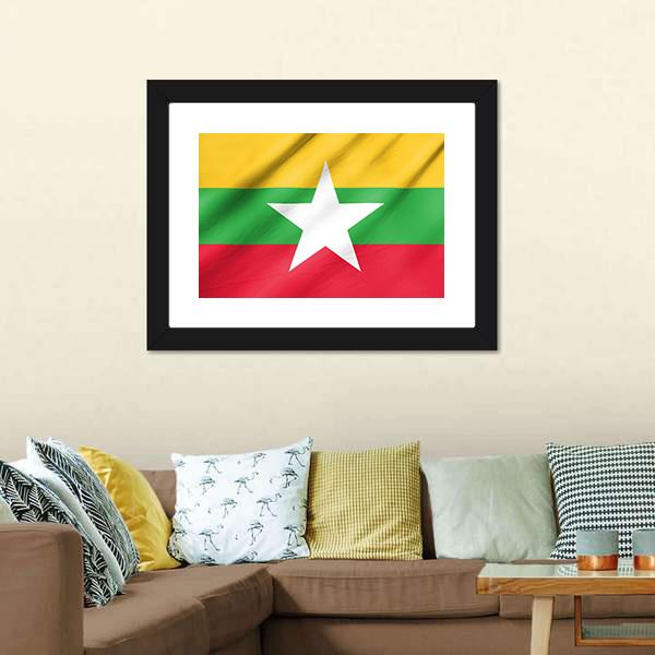Flag Of Myanmar Canvas Wall Art-5 Horizontal-Gallery Wrap-22" x 12"-Tiaracle