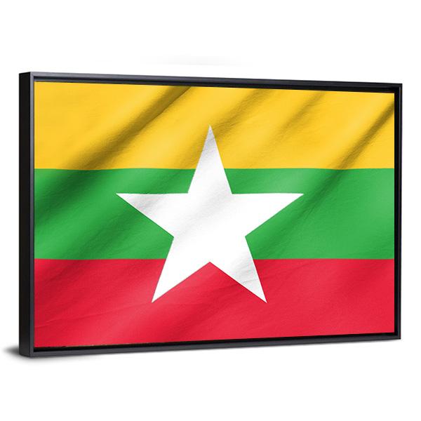 Flag Of Myanmar Canvas Wall Art-5 Horizontal-Gallery Wrap-22" x 12"-Tiaracle