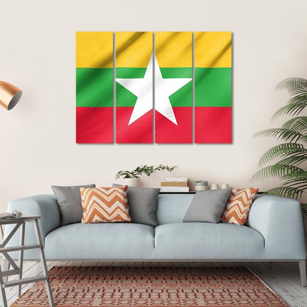 Flag Of Myanmar Canvas Wall Art-4 Horizontal-Gallery Wrap-34" x 24"-Tiaracle