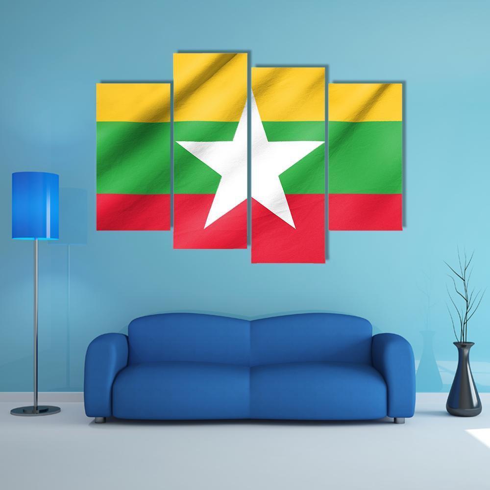 Flag Of Myanmar Canvas Wall Art-4 Pop-Gallery Wrap-50" x 32"-Tiaracle