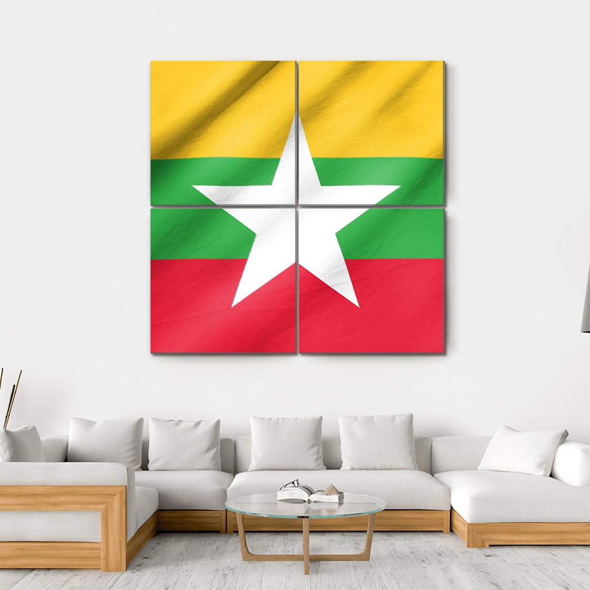 Flag Of Myanmar Canvas Wall Art-4 Square-Gallery Wrap-17" x 17"-Tiaracle