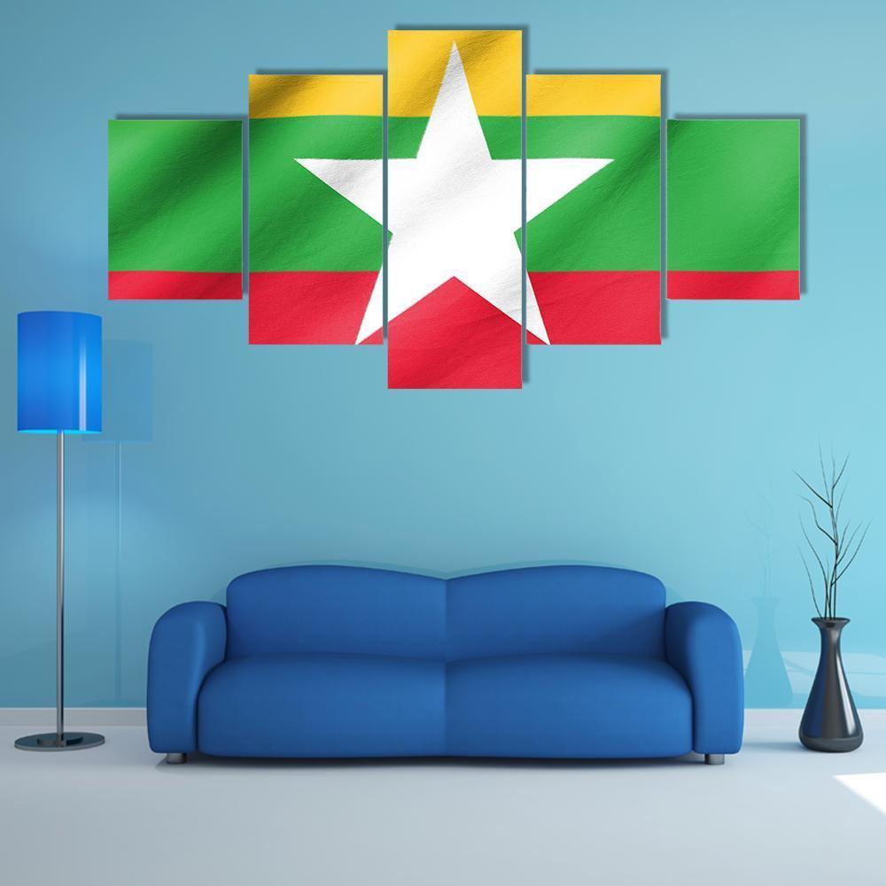 Flag Of Myanmar Canvas Wall Art-5 Star-Gallery Wrap-62" x 32"-Tiaracle