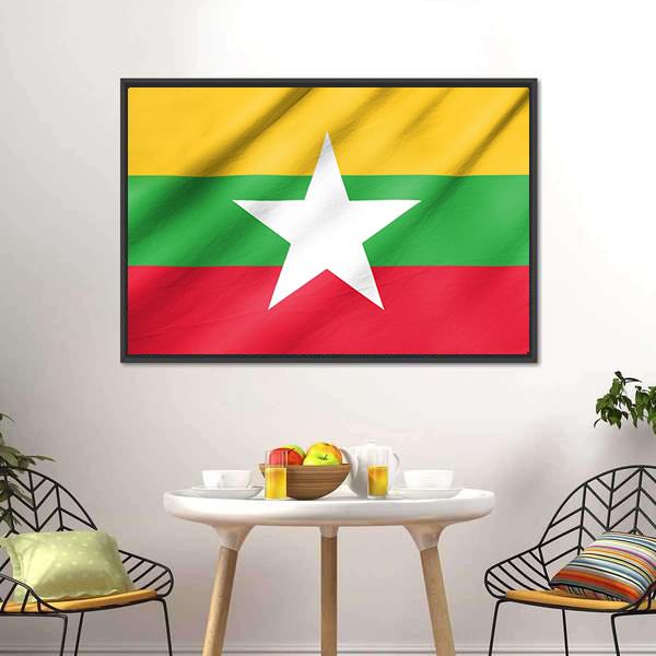 Flag Of Myanmar Canvas Wall Art-3 Horizontal-Gallery Wrap-25" x 16"-Tiaracle