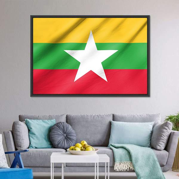 Flag Of Myanmar Canvas Wall Art-3 Horizontal-Gallery Wrap-25" x 16"-Tiaracle