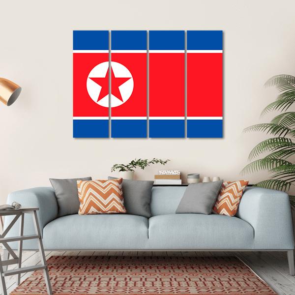 Flag Of North Korea Canvas Wall Art-4 Horizontal-Gallery Wrap-34" x 24"-Tiaracle