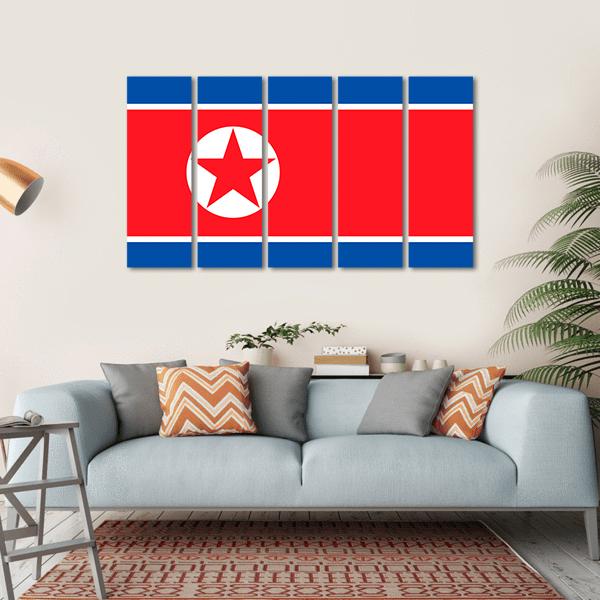 Flag Of North Korea Canvas Wall Art-5 Horizontal-Gallery Wrap-22" x 12"-Tiaracle