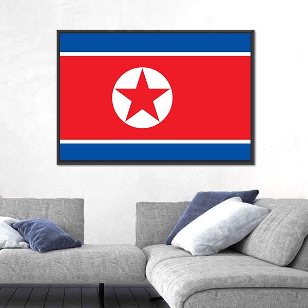 Flag Of North Korea Vertical Canvas Wall Art-3 Vertical-Gallery Wrap-12" x 25"-Tiaracle