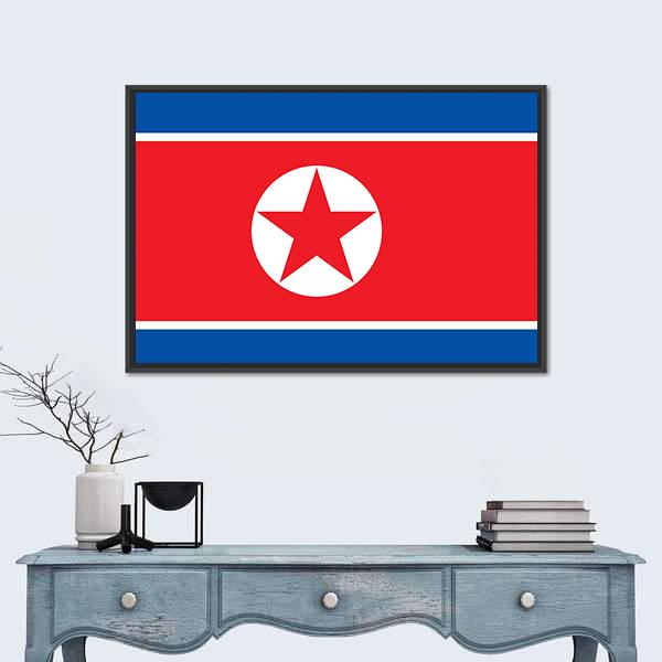 Flag Of North Korea Vertical Canvas Wall Art-3 Vertical-Gallery Wrap-12" x 25"-Tiaracle