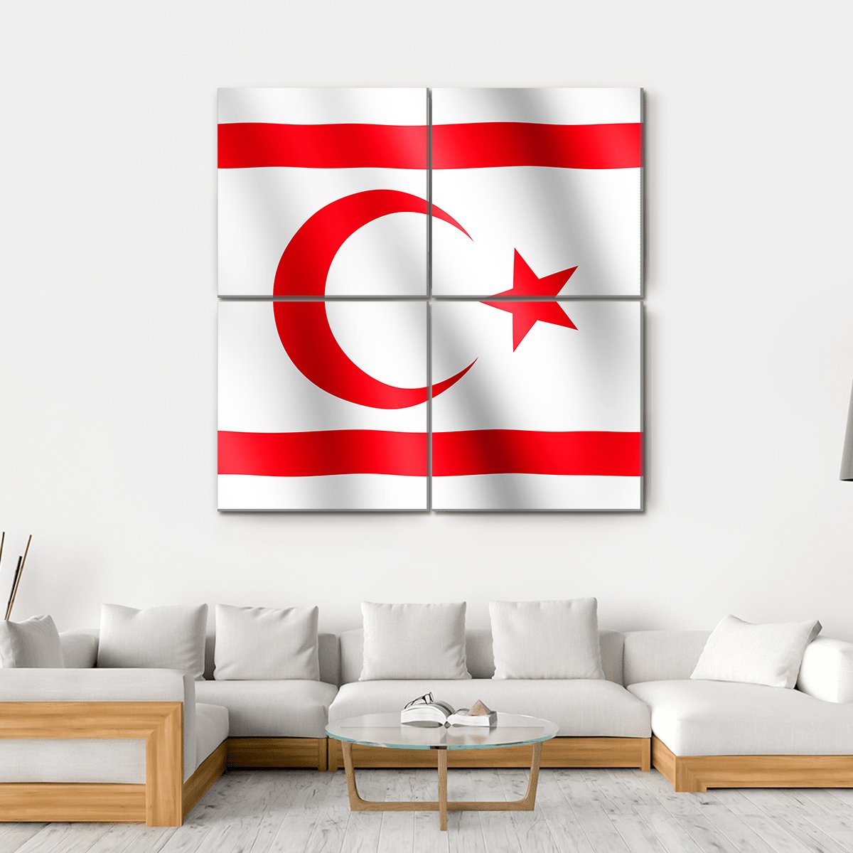 Flag Of Northern Cyprus Canvas Wall Art-4 Square-Gallery Wrap-17" x 17"-Tiaracle