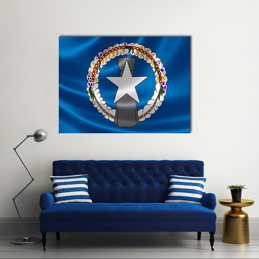 Northern Mariana Islands Flag Canvas Wall Art in white and blue, single panel hung on a wall