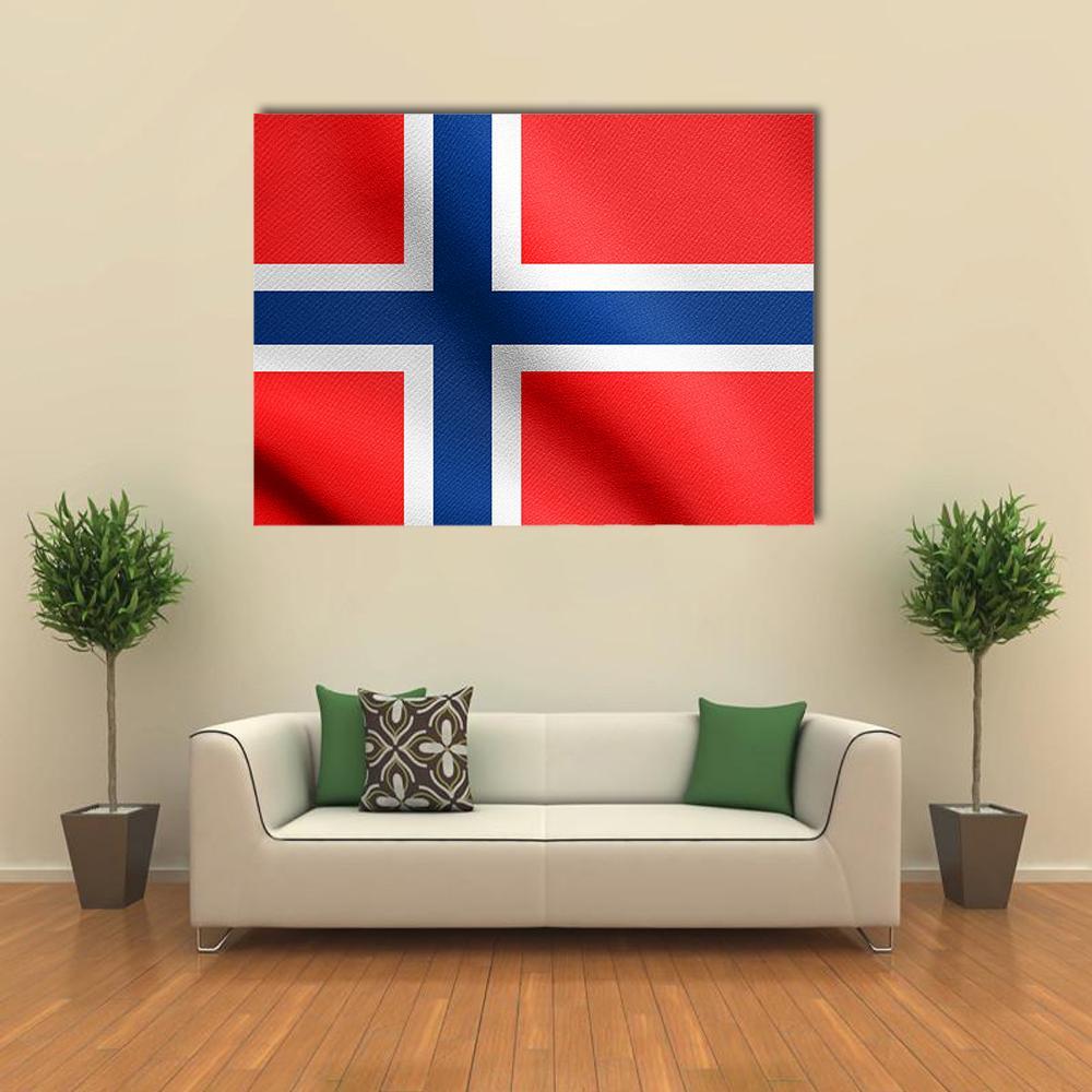 Flag of Norway Canvas Wall Art in white, red and blue, single panel hung on a wall
