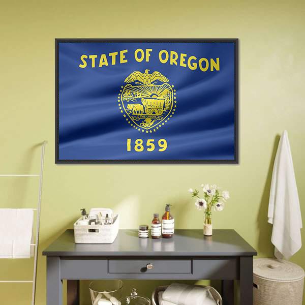 Flag Of Oregon Canvas Wall Art-1 Piece-Floating Frame-24" x 16"-Tiaracle