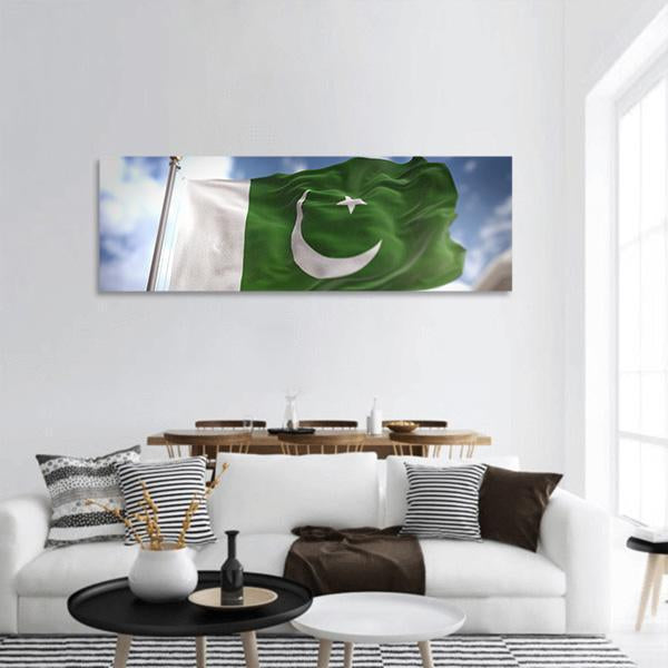 Waving Pakistan Flag Panoramic Canvas Wall Art-1 Piece-36" x 12"-Tiaracle