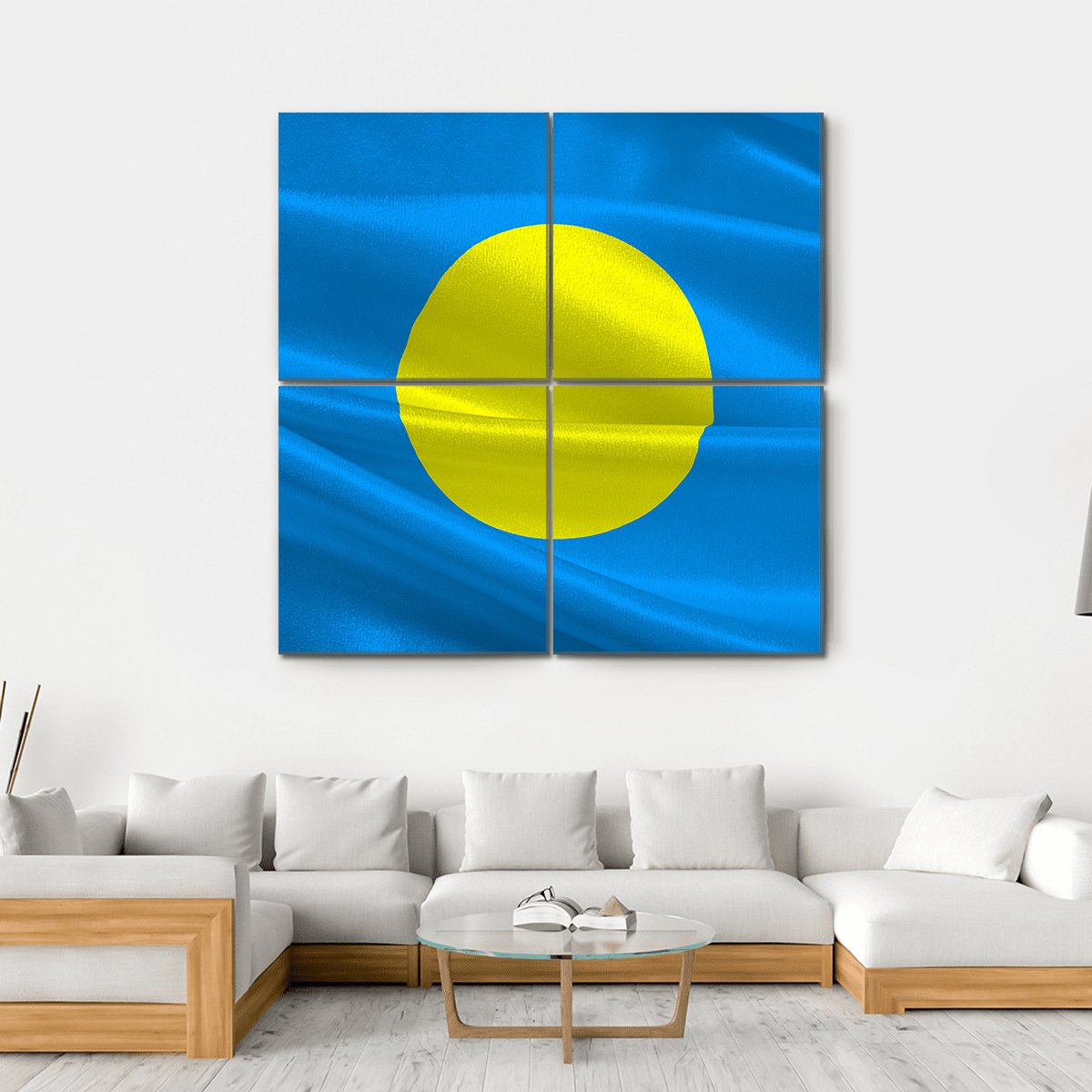 Flag Of Palau Canvas Wall Art-4 Square-Gallery Wrap-17" x 17"-Tiaracle