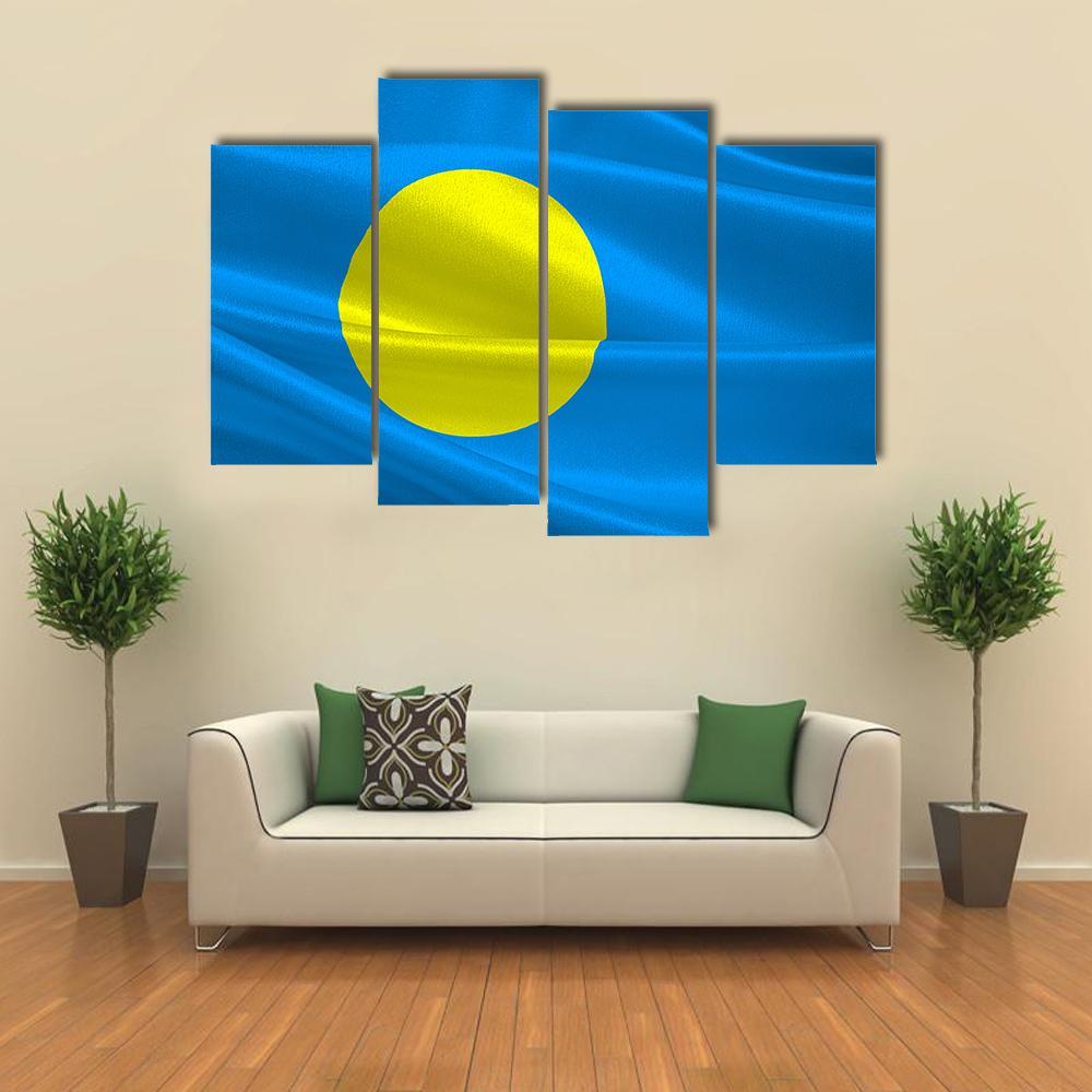 Flag Of Palau Canvas Wall Art-4 Pop-Gallery Wrap-50" x 32"-Tiaracle