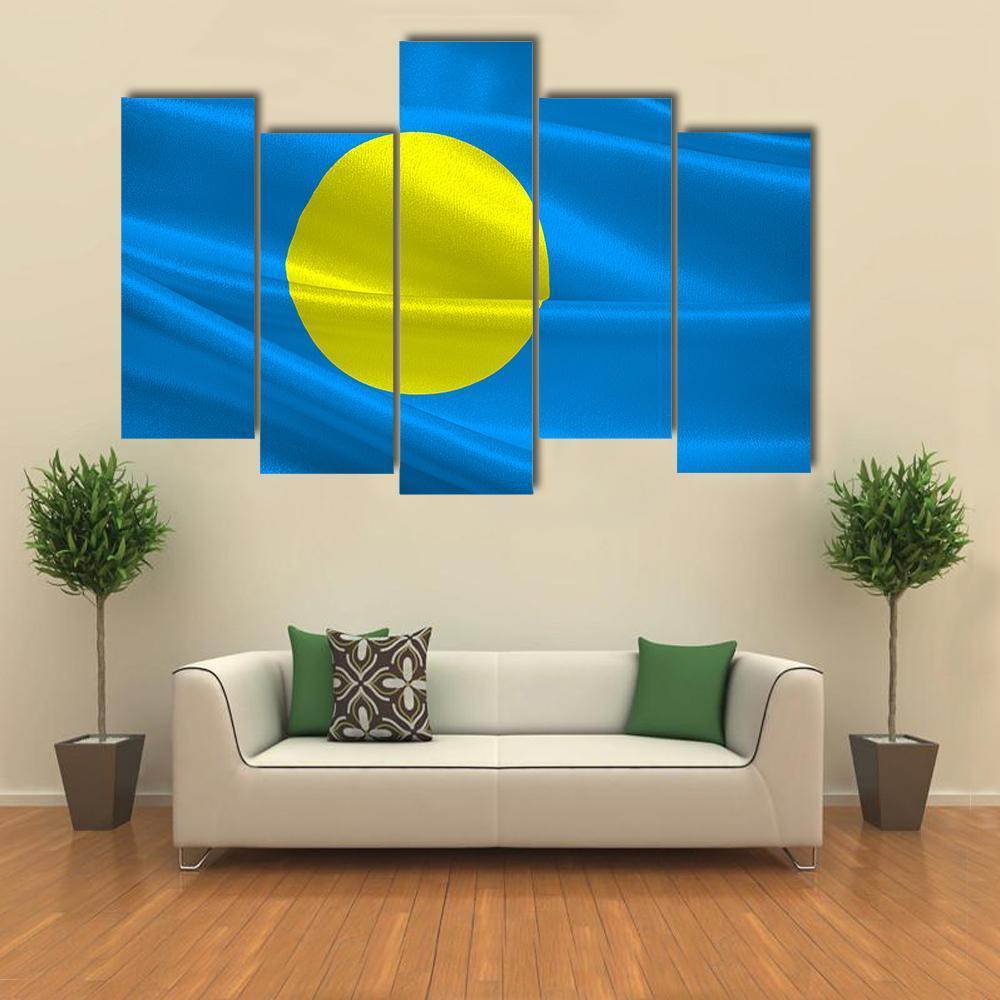 Flag Of Palau Canvas Wall Art-5 Pop-Gallery Wrap-47" x 32"-Tiaracle