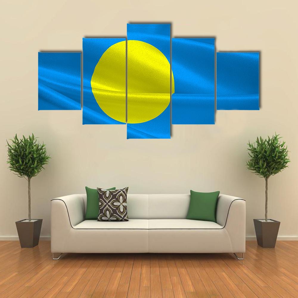 Flag Of Palau Canvas Wall Art-5 Star-Gallery Wrap-62" x 32"-Tiaracle