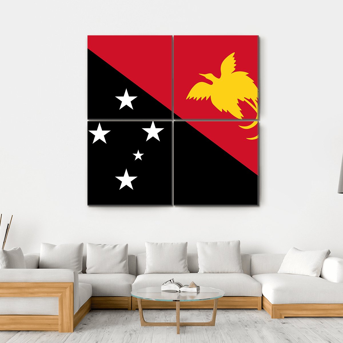 Flag Of Papua New Guinea Canvas Wall Art-4 Square-Gallery Wrap-17" x 17"-Tiaracle