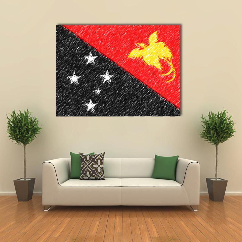 Flag Of Papua New Guinea Canvas Wall Art-1 Piece-Gallery Wrap-48" x 32"-Tiaracle