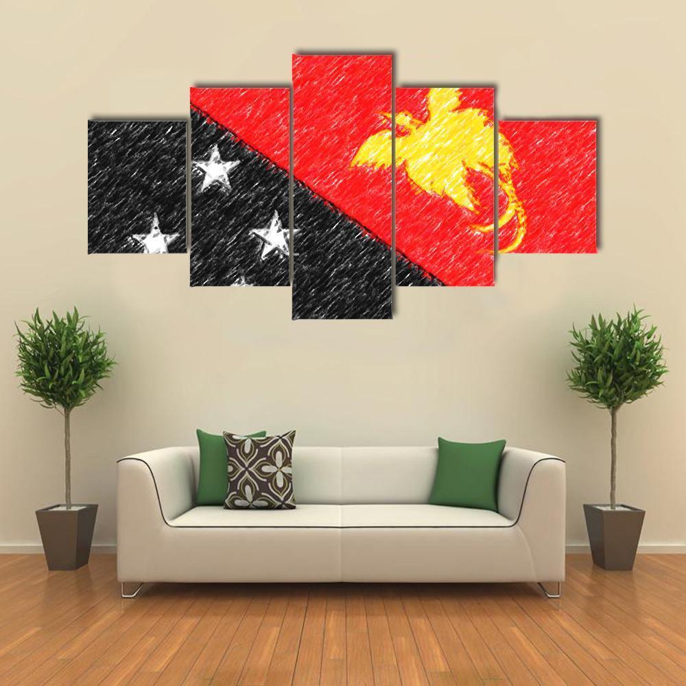 Flag Of Papua New Guinea Canvas Wall Art-4 Pop-Gallery Wrap-50" x 32"-Tiaracle