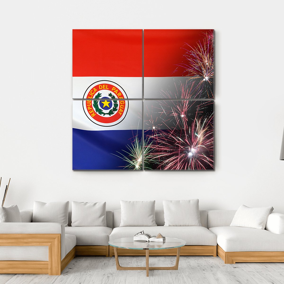 Flag Of Paraguay Canvas Wall Art-4 Square-Gallery Wrap-17" x 17"-Tiaracle
