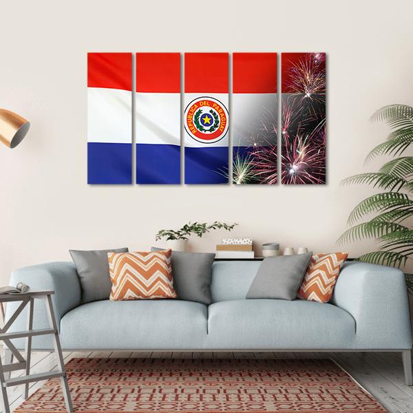 Flag Of Paraguay Canvas Wall Art-5 Horizontal-Gallery Wrap-22" x 12"-Tiaracle