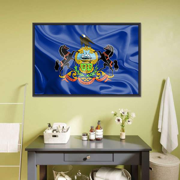 Flag Of Pennsylvania Canvas Wall Art-1 Piece-Floating Frame-24" x 16"-Tiaracle