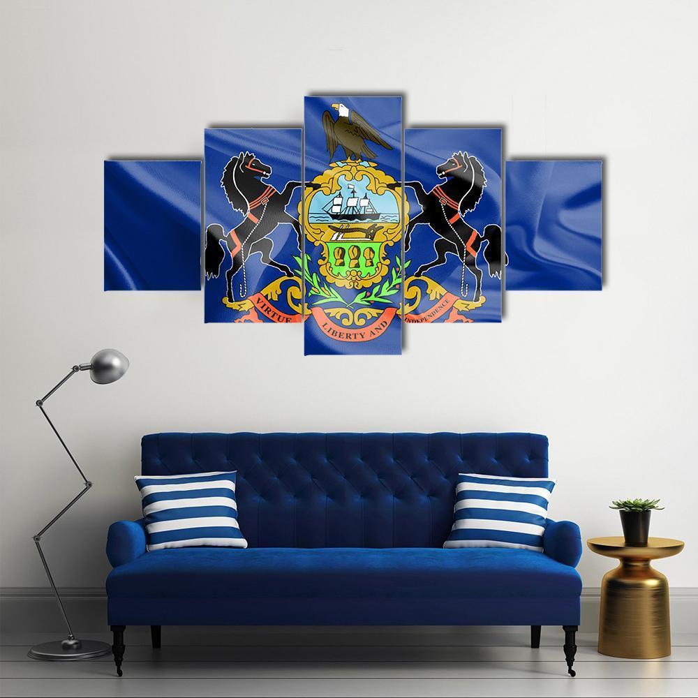 Flag Of Pennsylvania Canvas Wall Art-5 Star-Gallery Wrap-62" x 32"-Tiaracle
