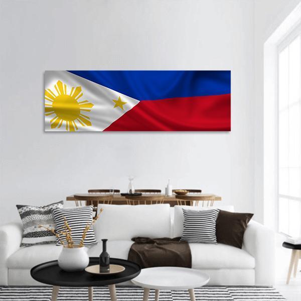 Waving Philippines Flag Panoramic Canvas Wall Art-1 Piece-36" x 12"-Tiaracle