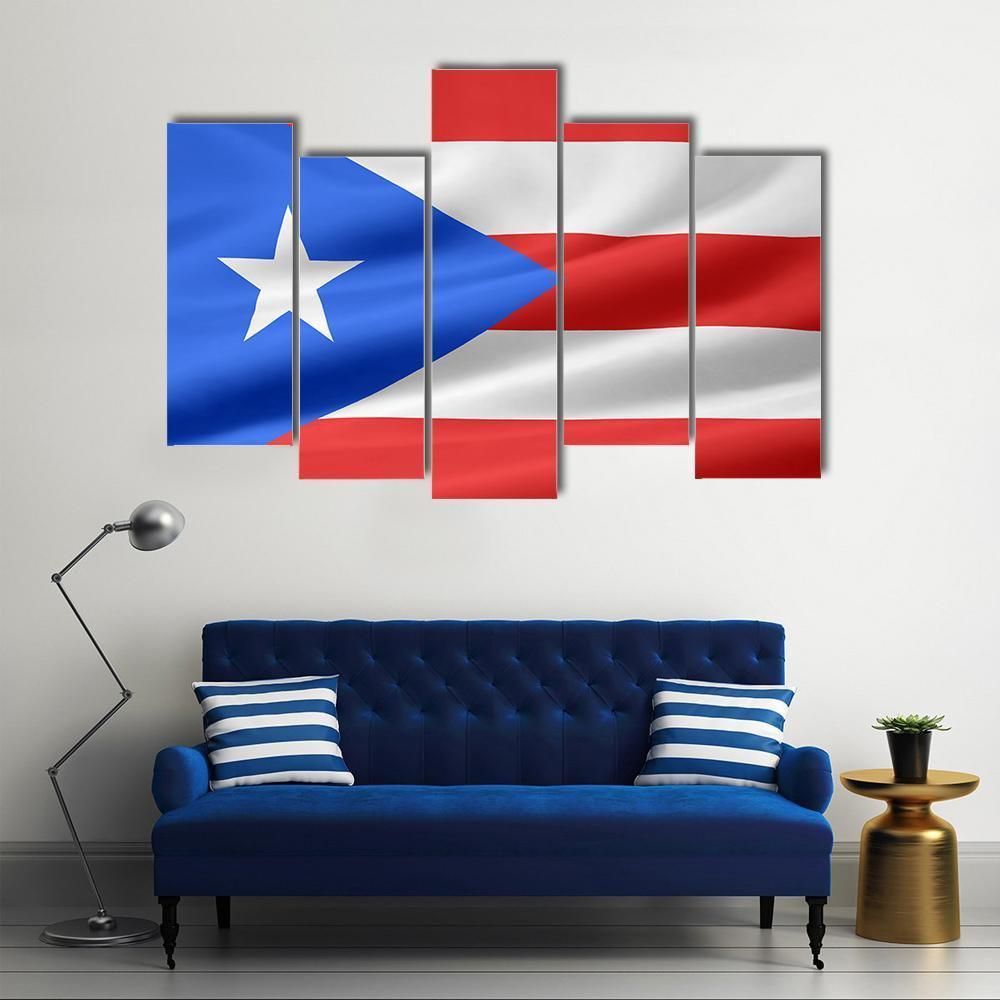 Flag Of Puerto Rico Canvas Wall Art-5 Pop-Gallery Wrap-47" x 32"-Tiaracle