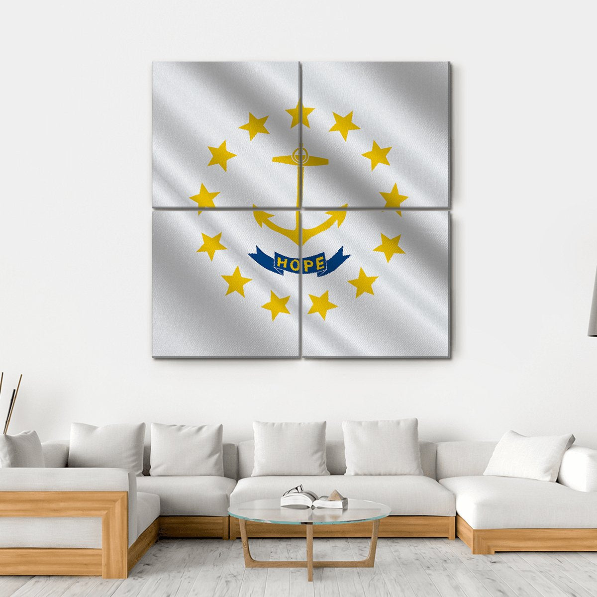 Flag Of Rhode Island Canvas Wall Art-4 Square-Gallery Wrap-17" x 17"-Tiaracle