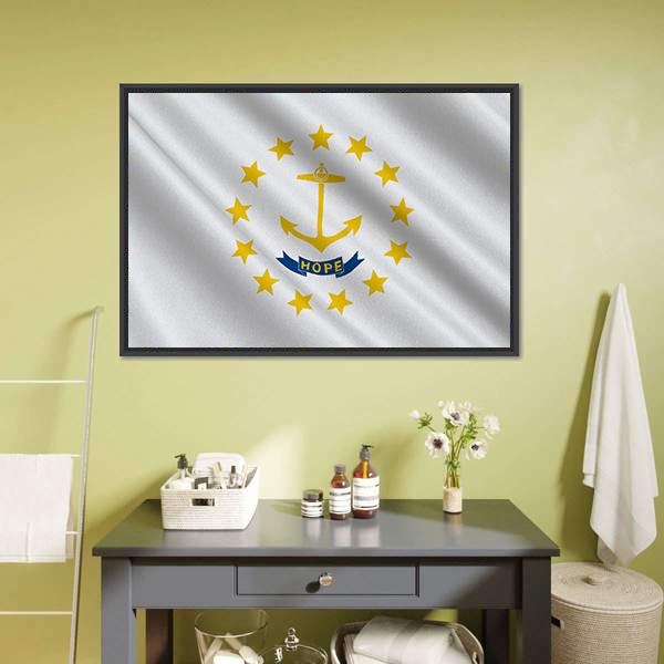 Flag Of Rhode Island Canvas Wall Art-1 Piece-Floating Frame-24" x 16"-Tiaracle