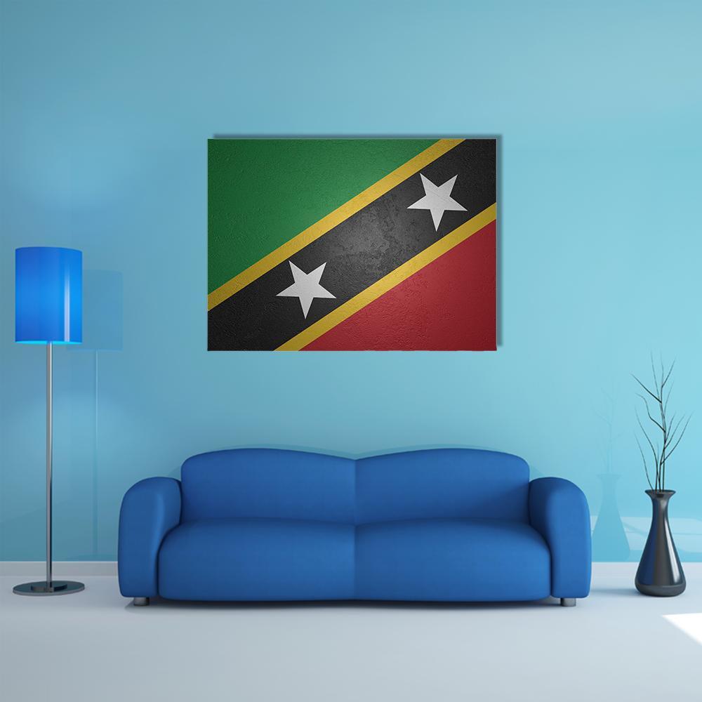 Saint Kitts and Nevis Flag Canvas Wall Art in black, red and green, single panel hung on a wall