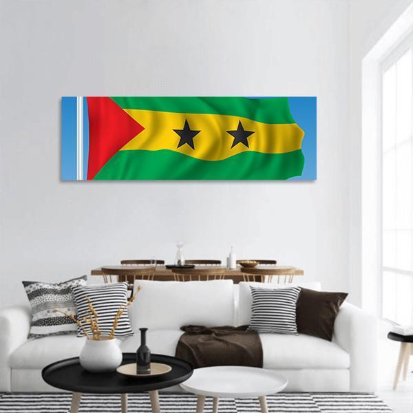 Sao Tome And Principe Flag Panoramic Canvas Wall Art-3 Piece-25" x 08"-Tiaracle