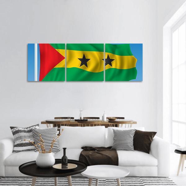 Sao Tome And Principe Flag Panoramic Canvas Wall Art-3 Piece-25" x 08"-Tiaracle