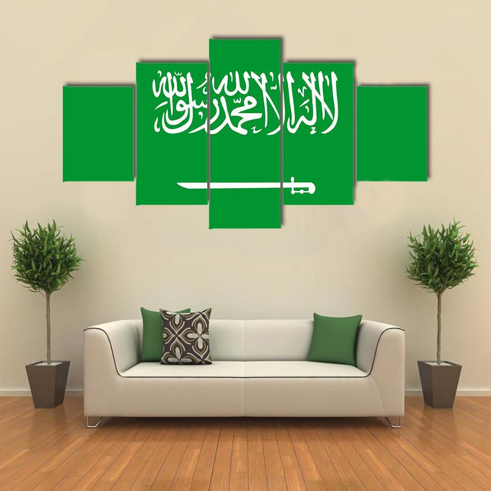 Flag Of Saudi Arabia Canvas Wall Art-5 Star-Gallery Wrap-62" x 32"-Tiaracle