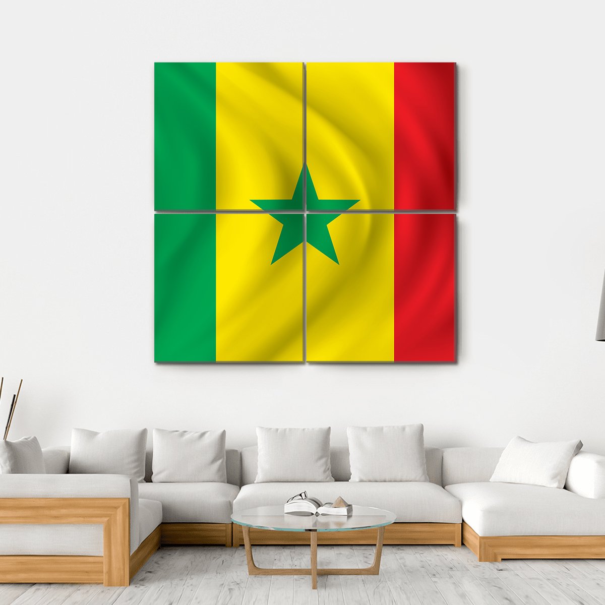 Flag Of Senegal Canvas Wall Art-4 Square-Gallery Wrap-17" x 17"-Tiaracle