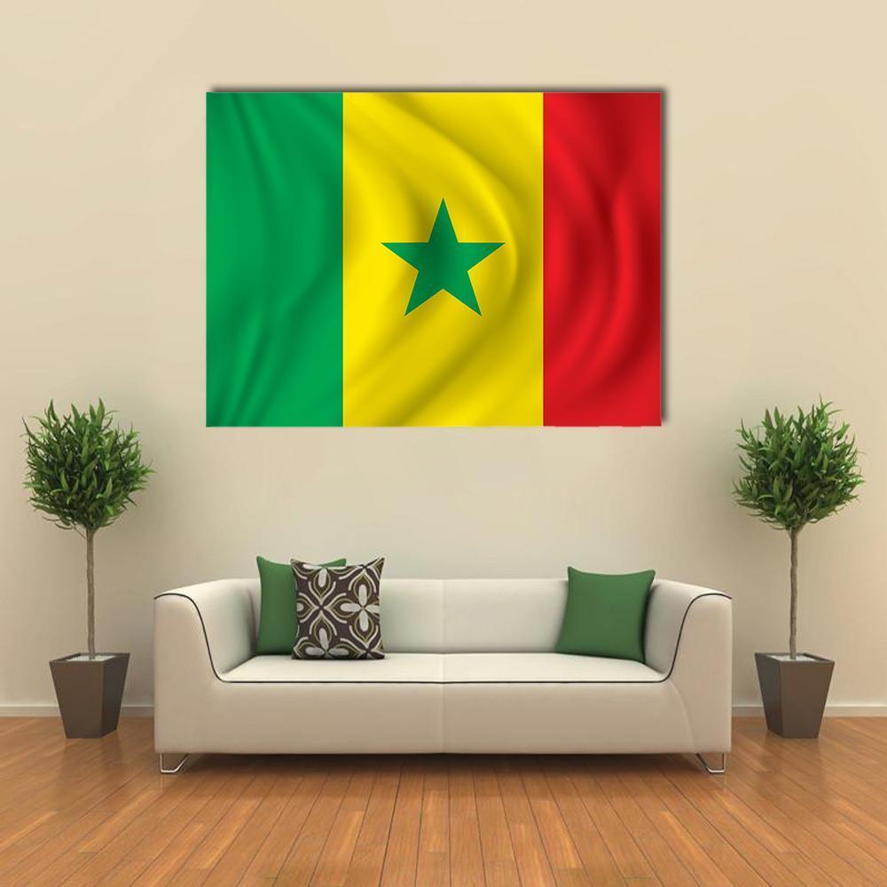 Senegal Flag with Central Green Star Canvas Wall Art in red, yellow and green, single panel hung on a wall