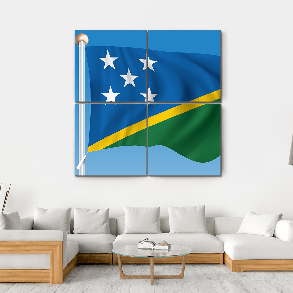 Flag Of Solomon Islands Canvas Wall Art-4 Square-Gallery Wrap-17" x 17"-Tiaracle