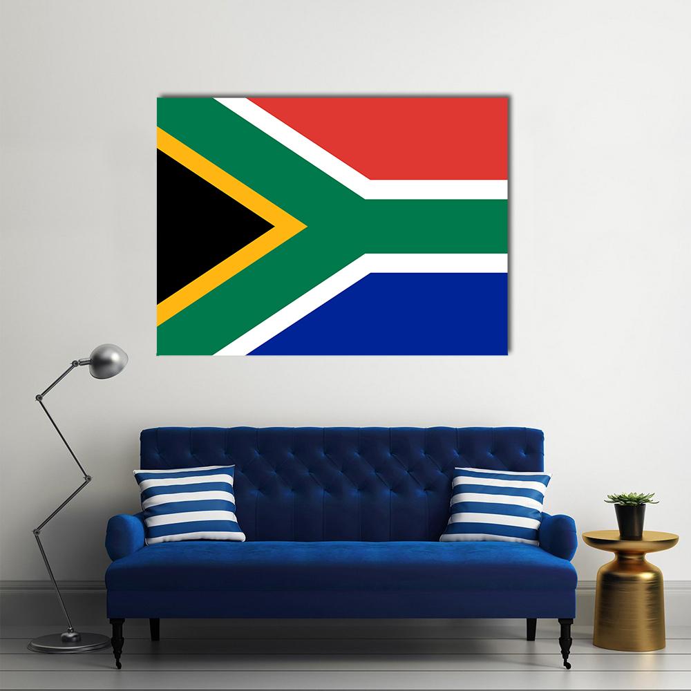 South African Flag Y-shape Design Canvas Wall Art in red, green and blue, single panel hung on a wall