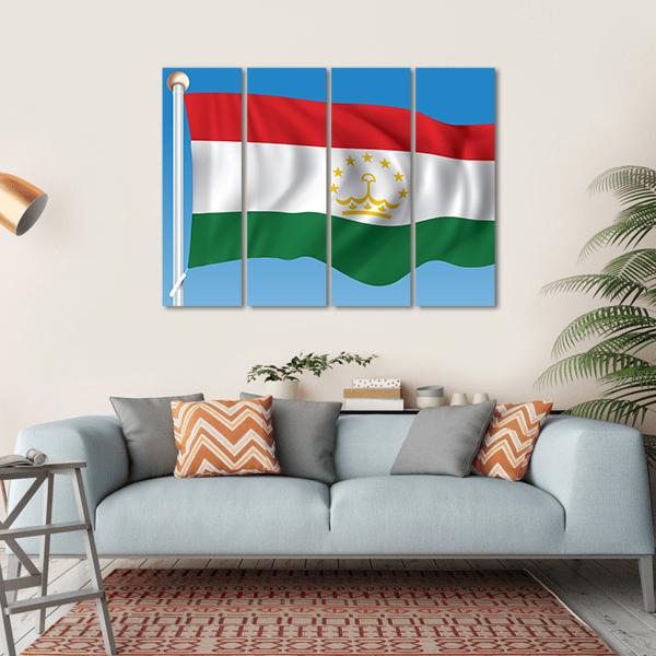 Flag Of Tajikistan Canvas Wall Art-4 Horizontal-Gallery Wrap-34" x 24"-Tiaracle