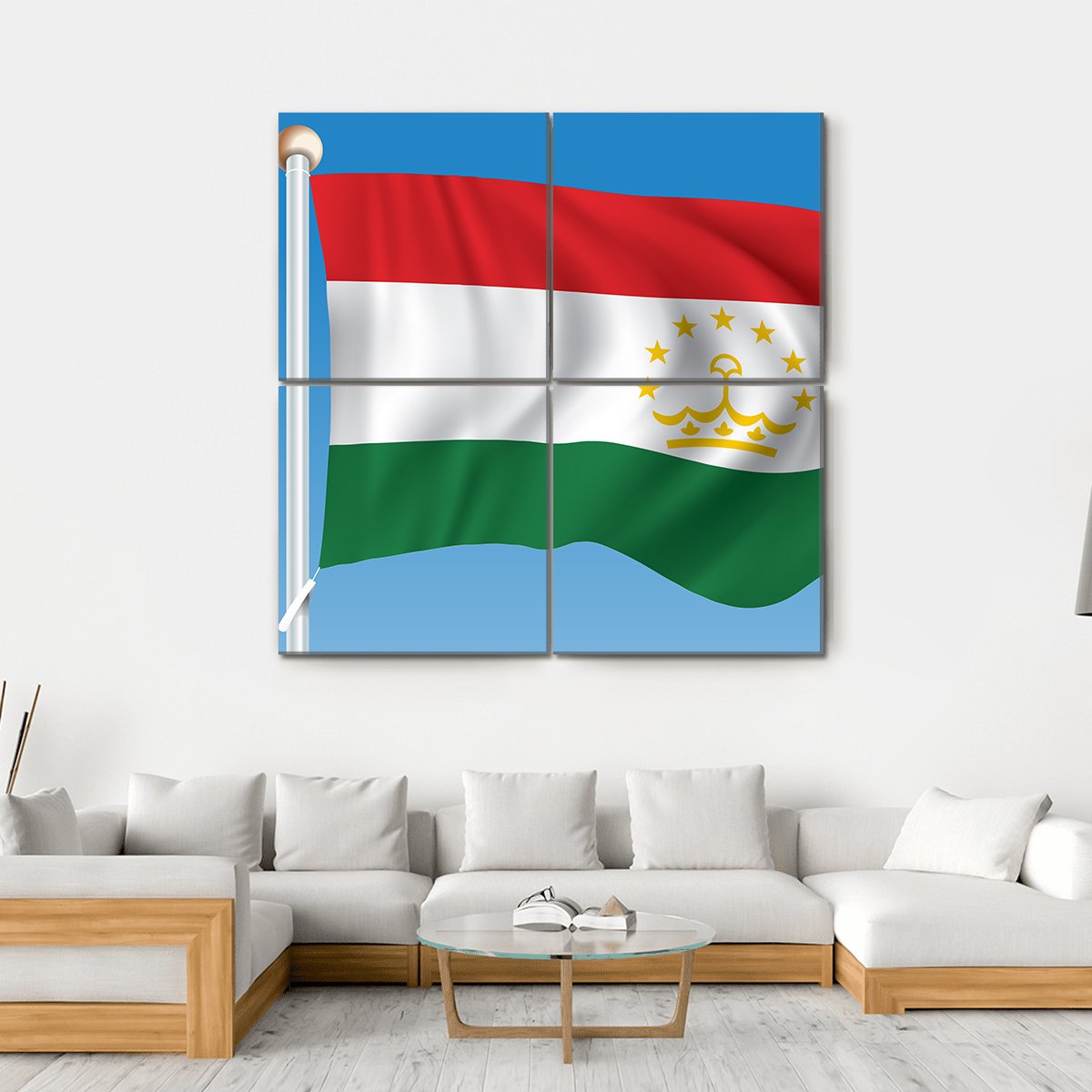 Flag Of Tajikistan Canvas Wall Art-4 Square-Gallery Wrap-17" x 17"-Tiaracle